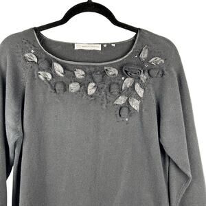 Marisa Christina Vintage Knit‎ Black Sweater – Beaded Floral Embellishments, M/L